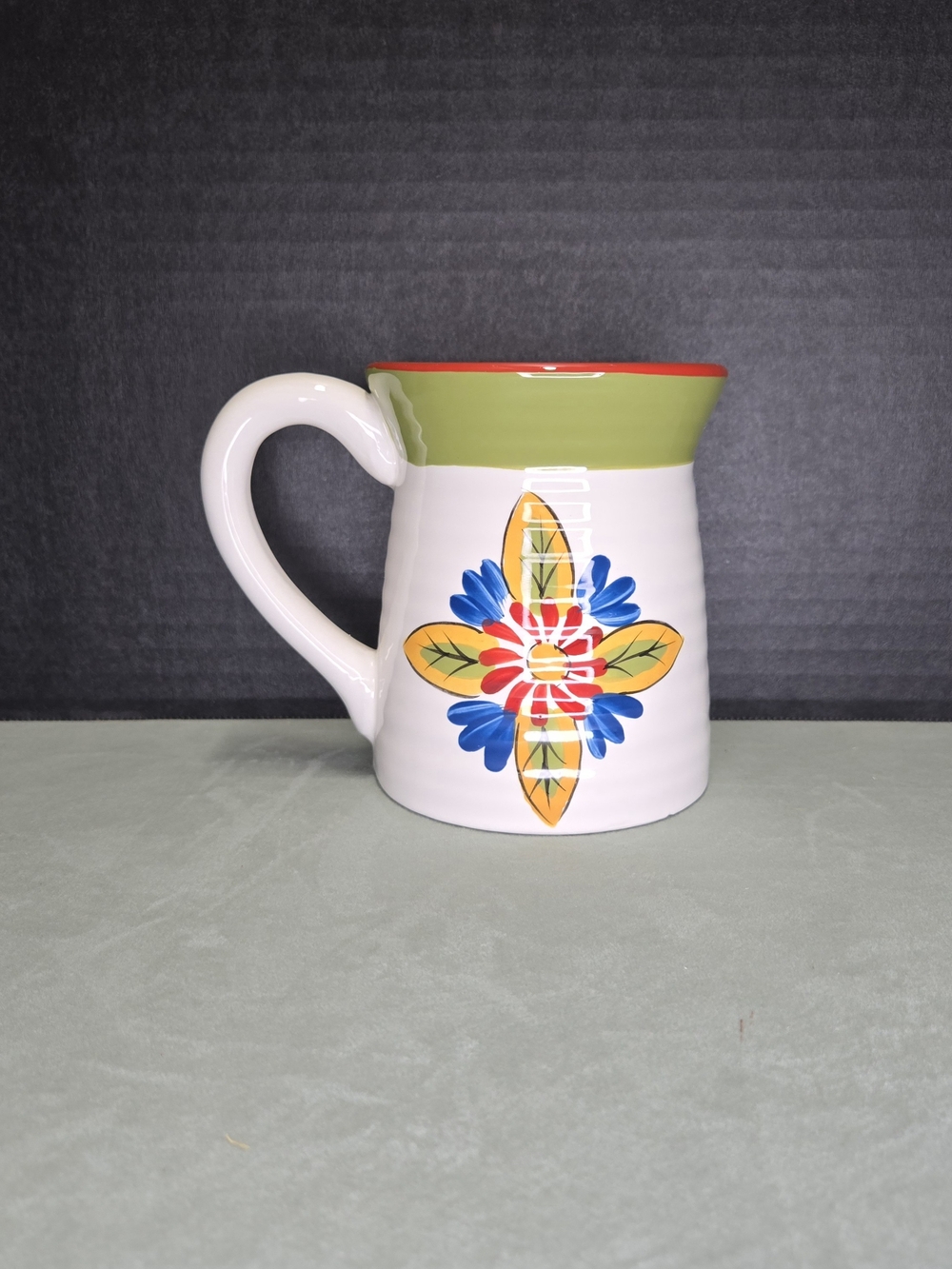 Vintage Clay Art Valencia Coffee Mug Hand Painted Ceramic Floral Medallion